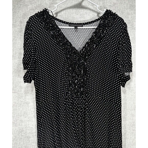 Chris McLaughlin Dress Plus Size 18 Fit and Flare Black Polka Dot V-neck Ruffle - Picture 1 of 8
